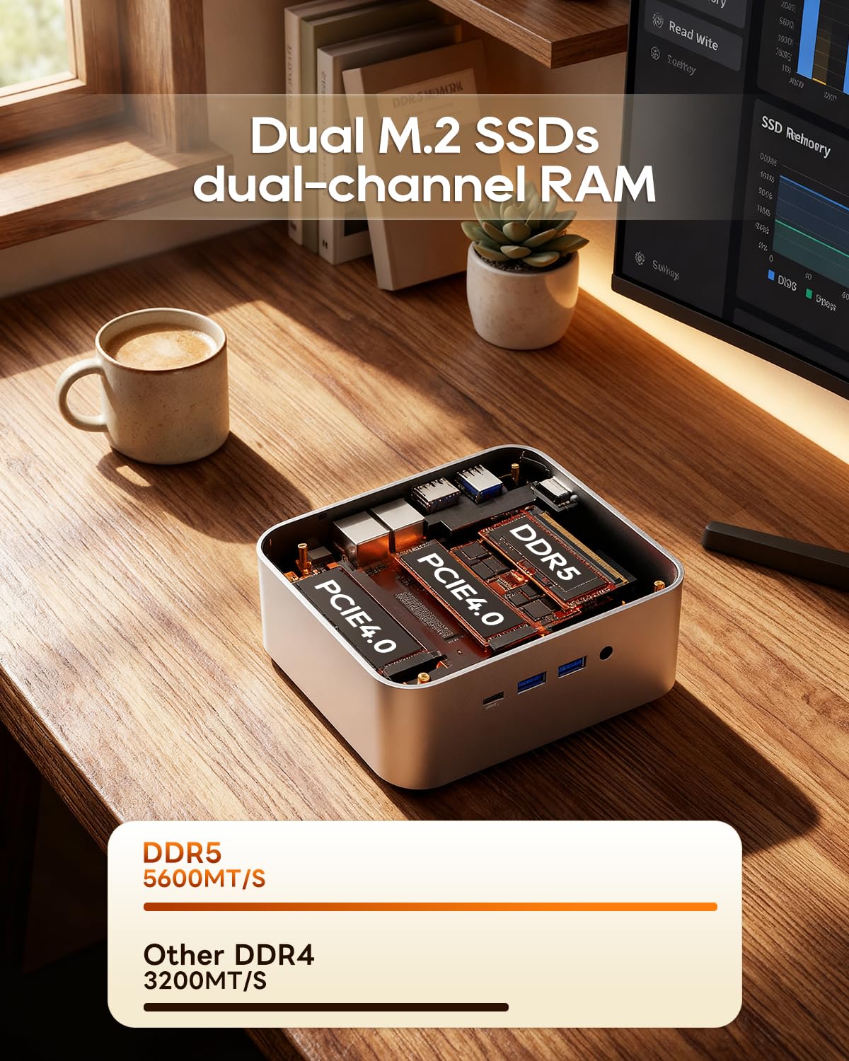 AOOSTAR MACO Mini PC Ryzen 7 H 255(bis zu 4,9GHz), 24GB DDR5 RAM 1TB M.2 SSD, Mini Desktop Computer W11 Pro Radeon 780M/OCuLink/2xUSB4/2x2,5G LAN/4K Quad-Display/Fingerabdruck für Gaming/Schule/Büro 3