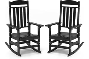 NAVINE Outdoor Rocking Chairs Set of 2, Oversized High Back Patio Rocking Chairs, All Weather Porch Rocking Chairs for Outside. Black