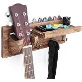 Bikoney Guitar Wall Mount Hanger with Shelf, Guitar Holder Wall with Pick Holder and 3 Hooks, Guitar Stand Wall for Acoustic, Electric, Bass, Ukulele, Carbonized Black [U.S. Patent]