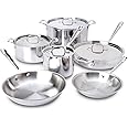 All-Clad 401877R Stainless Steel 3-Ply Bonded Dishwasher Safe Cookware Set, 10-Piece, Silver - 8400000960