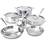 All-Clad 401877R Stainless Steel 3-Ply Bonded Dishwasher Safe Cookware Set, 10-Piece, Silver - 8400000960