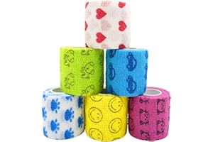 VUKAYO Stmandy Vet Tape wrap, wrap Bandage 2 inch 6 Rolls,Adhesive wrap Bandage for The Person or The Pets (cat,Dogs,Horse and Other Animal) who was injure or Have Wounds (Cartoon 6pcs)
