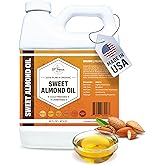 ORGANIC SWEET ALMOND OIL (16 oz) Premium Cold Pressed Unrefined | 100% Pure Sweet Almond Oil for Skin, Face, Hair, Soap Making | Carrier for Essential Oils | Available in Bulk | 16 FL OZ