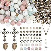 SUNNYCLUE 264Pcs Rosary Making Kits Cross Charms Bulk Eatser Crucifix Link Charms Chandelier Component Links Natural Gemstones Stone Beads for Jewelry Making Supplies DIY Necklace Bracelets Holiday