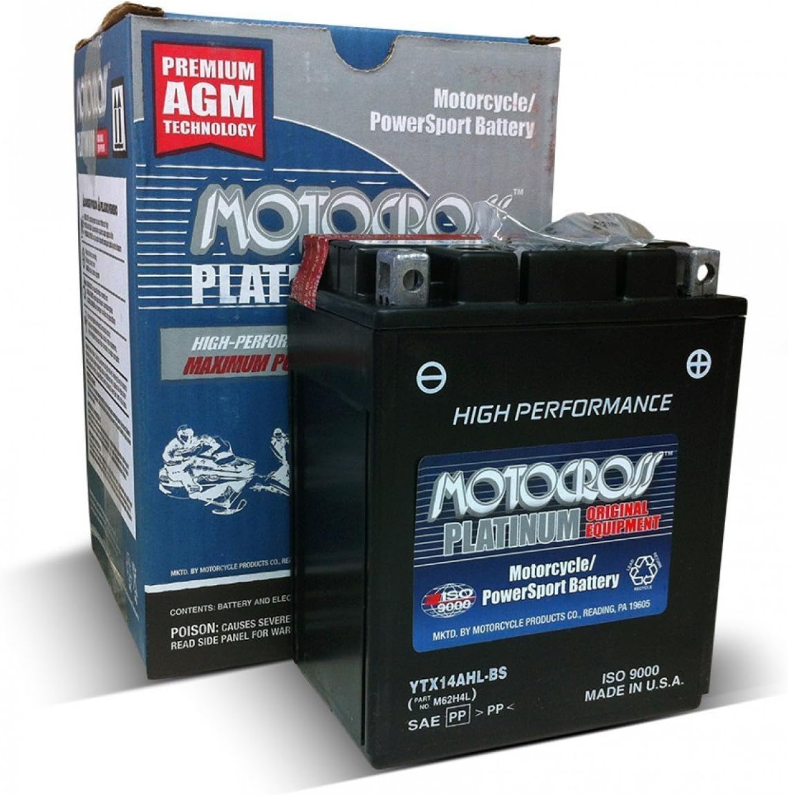 YTX14AHL-BS AGM Maintenance Free Battery Replaces: YB14L-B2, YS12-12A-4A1, YTX-14AHB-S0-00, YTX14AHL-BS, YUAM62H4L, and MORE!