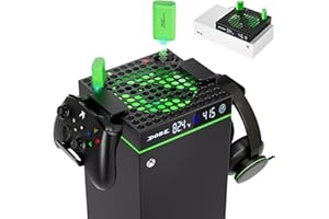 LUCKIT Cooling Fan with Charger Stand for Xbox Series X/S, Automatic Fan Speed Adjustable by Temperature, 2 X 1100mAh Rechargeable Battery, LED Display, Low Noise, 2 USB Ports & 2 Controller Stand