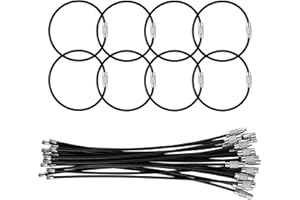 BIDPONDS 25 Pack Wire Keychain Cable,5.9 Inches Nylon Coated Stainless Steel Key Ring,Luggage Tag Loops,2mm Twist Barrel,Black