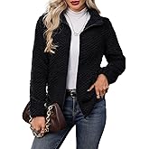 Vipwest Women's Full Zip Stand Collar Fleece Sherpa Jacket with Pockets (S-5XL)