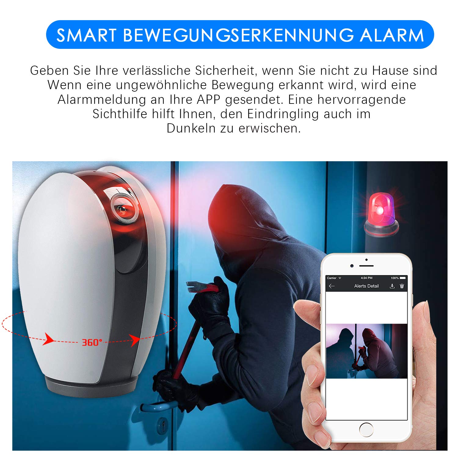AUQUSH WLAN IP-Kamera 1080P WiFi Überwachungskamera mit Nachtsicht Bewegungserkennung,Zwei-Wege Audio und 355°/120°Schwenkbar Kamera für Baby/Elder/Haustier