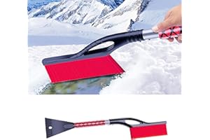 KAQISI 27" Aluminum Car Snow Scraper and Brush | Weaved Bristle Head with Metal Body Detachable Ice Scraper, Foam Grip Window
