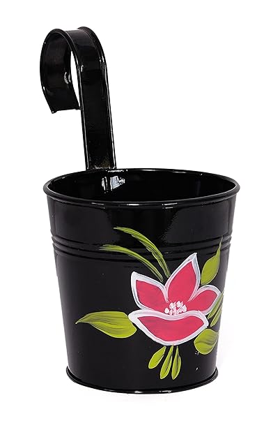 Natures Plus Natures Plus Planter Railing Tub, Flower Pots for Garden Planters 5 Inches (Black, Pack of 1)