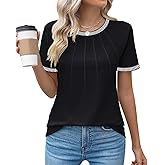 Kistore Womens Casual Crew Neck Short Sleeve Pleated Tops Blouses Fashion Clothes 2026