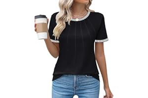Kistore Womens Casual Crew Neck Short Sleeve Pleated Tops Blouses Fashion Clothes 2025