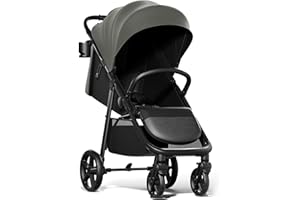 Mompush Nova Baby Stroller for Toddler, Infant & Newborn | Spacious Seat & Lie-Flat Mode | Compact One-Hand Fold, UPF 50+ Canopy & All-Wheel Suspension | Includes Rain Cover & Cup Holder, Green