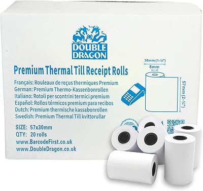 Double Dragon 57 x 30mm Thermal Receipt Paper Till Rolls 20 Rolls BPA-Free