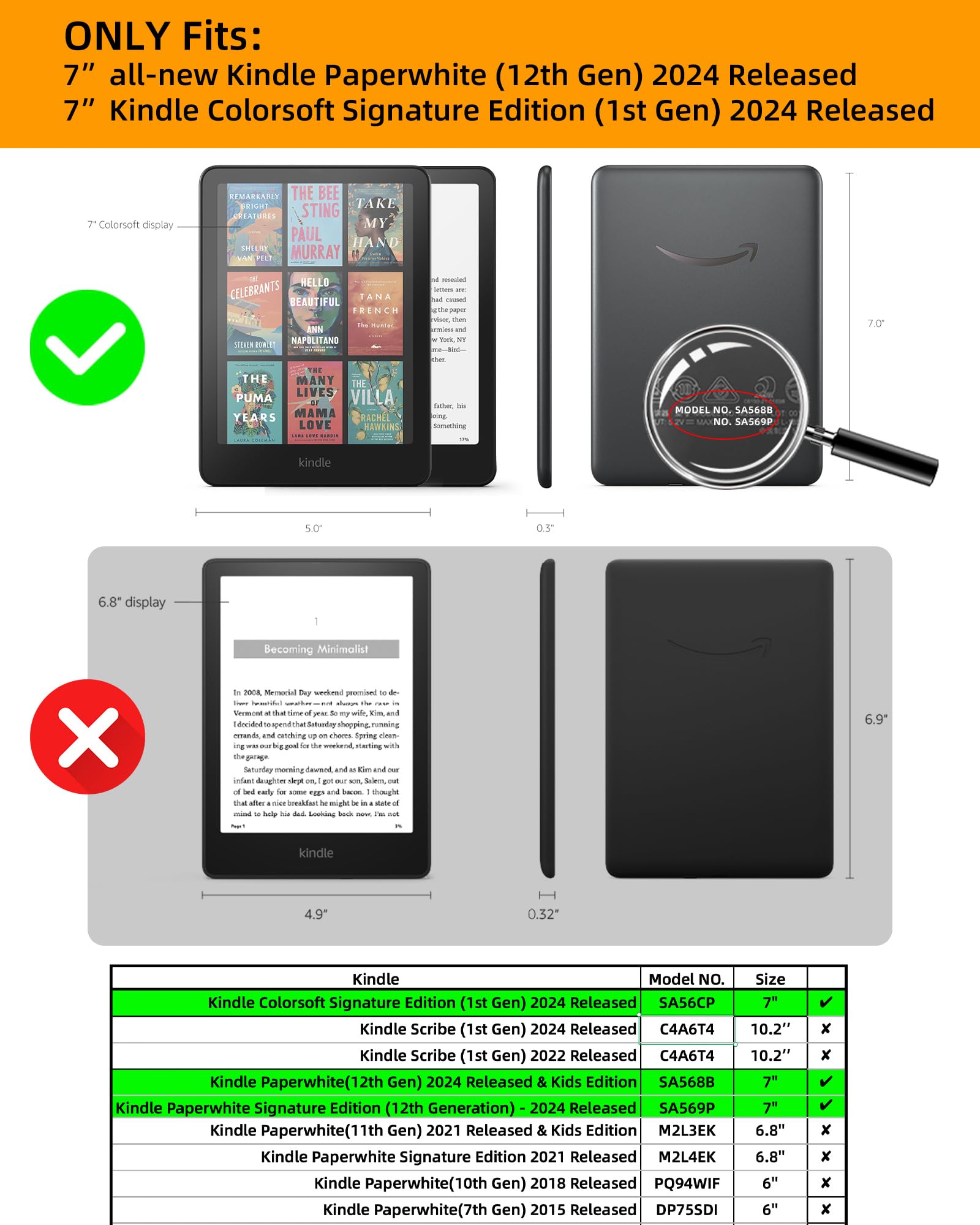 WALNEW Case for 7-inch Kindle Paperwhite 12th Gen 2024 and Colorsoft Signature Edition, Premium PU Leather Protective Cover for Kindle Paperwhite, Auto Wake/Sleep