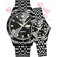 OLEVS Couple Watch His and Her Set Watches Business Analog Quartz Men and Women Watches Stainless Steel Waterproof Luminous Date Wrist Watch