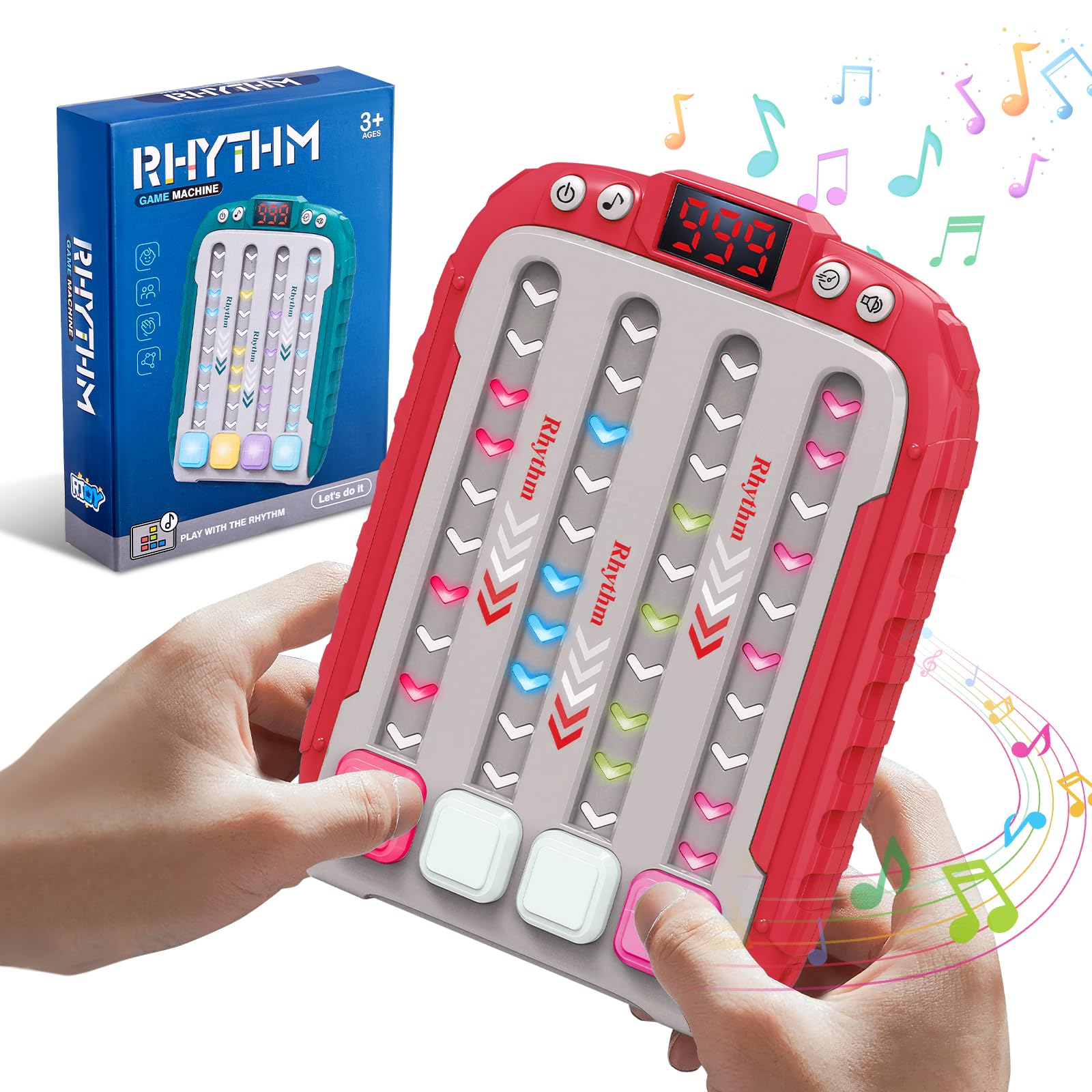 Electronic Music Rhythm Game Machine, Handheld Game for Kids, Travel Game Fast Press Push Game Fidget Toy, Autism Toy, Puzzle Game with Music & Light, Toys Gifts for Boys Girls Ages 3-12 (PINK)