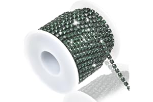 DROPOWER 4MM Crystal Rhinestone Close Chain Trim 10 Yards Rhinestone Banding Claw Cup Chain for Sewing Crafts, DIY Decoration, Jewelry, Clothing, Shoes Emerald