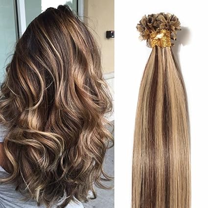 Extension Capelli Veri Cheratina 100 Ciocche Meches 100 Remy Human Hair U Tip 50cm 50g 427 Cioccolatobiondo Scuro