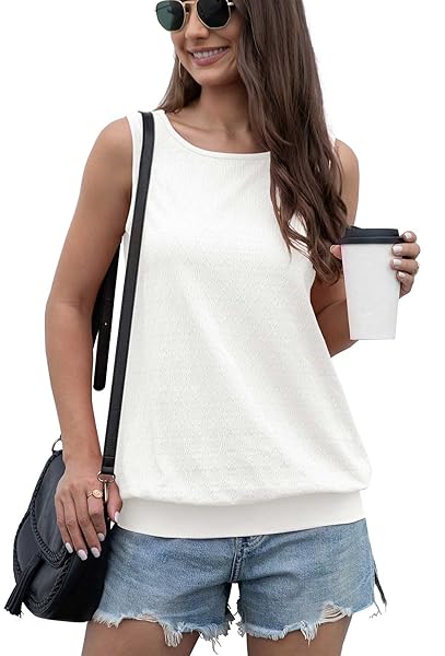 JOUICA WOMEN’S WHITE LAYERED TANK TOP CASUAL FLOWY GOING OUT TANK TOPS FOR WOMEN,WHITE,SMALL