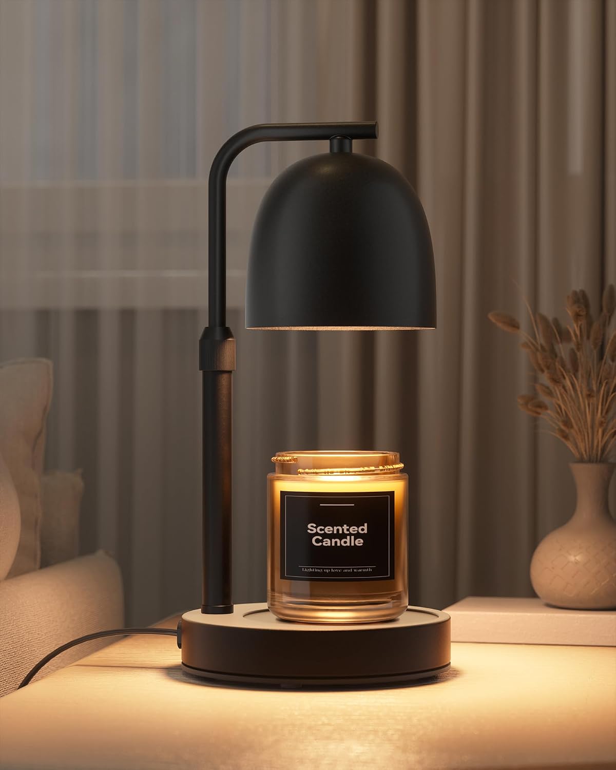 Candle Warmer Lamp with Timer & Dimmable, Adjustable Height Black Candle Warmer for Jar Candles, Birthday Gifts for Women & Men, Office Decor, House Warming Gift, Wax Melt Warmer with 2 Bulbs