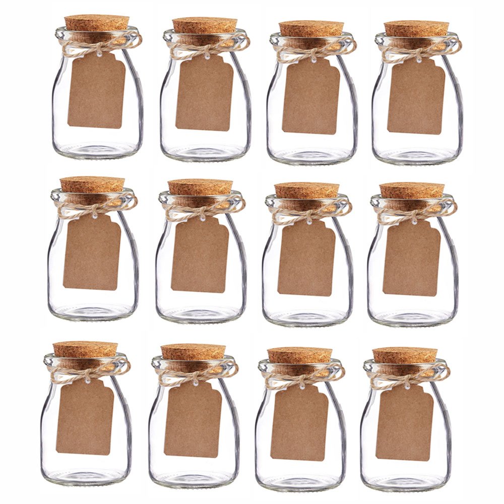 Bodosac Awtlife 12pcs Vintage glass Favor Jar with Cork Lids for wedding Baby shower favor