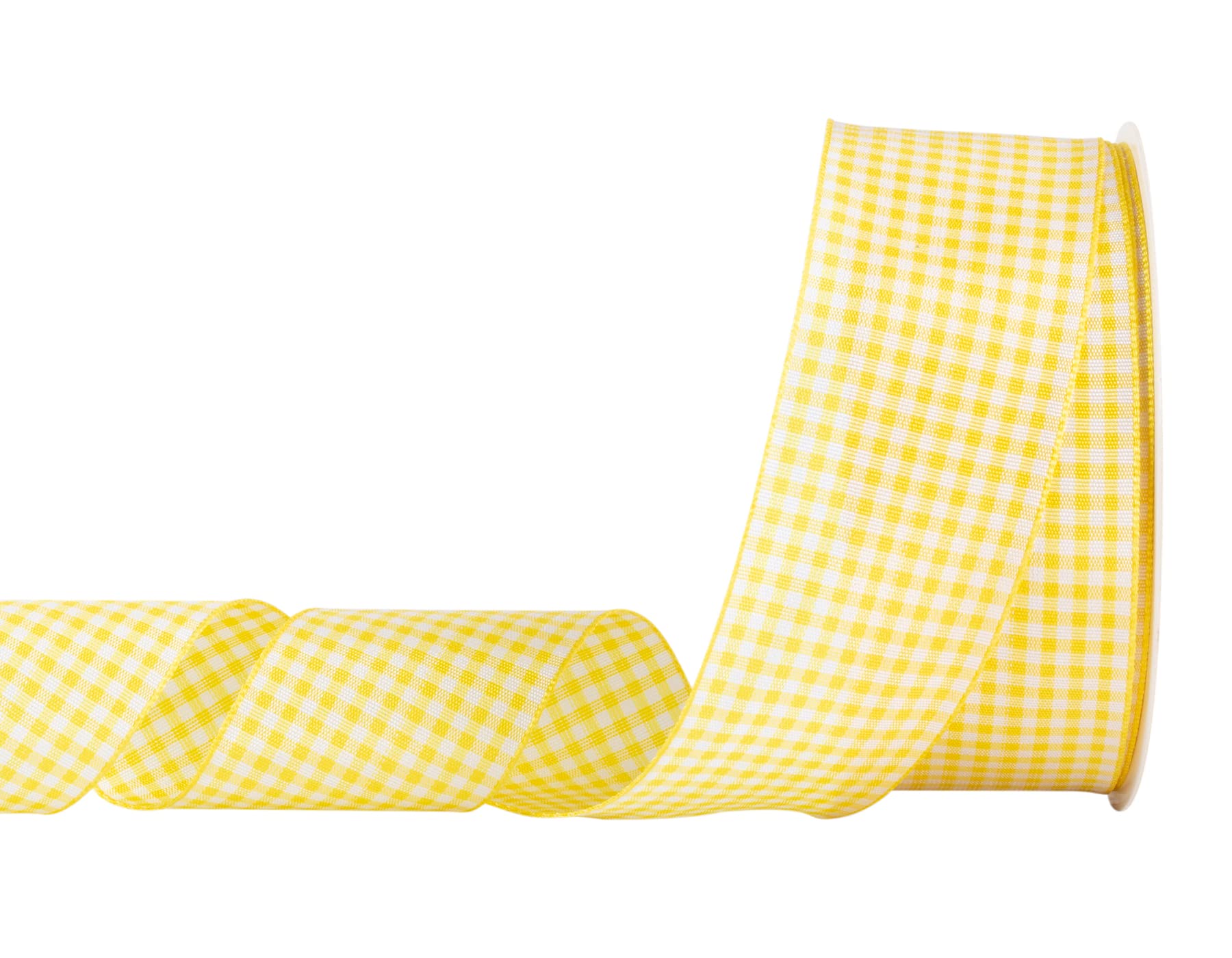 AVANAVA Gingham Ribbon 40mm Plaid Ribbon Polyester Check Woven Ribbon for Crafts, Gifting and Wedding (22 Meters-Roll, Yellow)