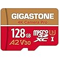 [5-Yrs Free Data Recovery] GIGASTONE 128GB Micro SD Card, 4K Camera Pro, Compatible with Gopro, Dash Cam, DJI, Drone, Security Camera, Speed Up to 120MB/s, UHS-I A2 V30 U3 C10, with Adapter
