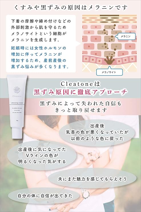 Amazon Cleatone クレアトーン ママ向けデリケートゾーン用美白クリーム 黒ずみケア バストトップ 卒乳 膝 無香料 医薬部外品 50g Cleatone ボディクリーム 通販