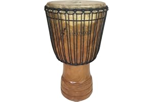 Africa Heartwood Project Hand-Carved Djembe Drum from Africa - 14"x25" Oversize with Big Bass (Rings Carving) - Solid Wood Shell & Natural Goat Skin - Ready to Play Out of the Box Musical Instrument