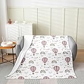 Feelyou Hot Air Balloon Fuzzy Blanket Kids Cute Cloud Flannel Fleece Throw Blanket Cartoon Style All Season Bed Blanket Room Decor Lightweight Rainbow Pink White Plush Blanket Baby 30"x40"