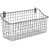 Spectrum Extra Large Wire Wall Mount Storage Basket Industrial Gray, Vintage Wire Basket Wall Mount Organizer Modern for Pantry Kitchen and Bath, Versatile Wall Mount Storage Basket Wire Caddy