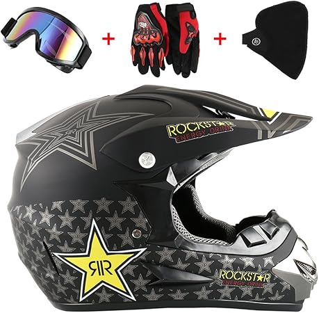 Amazon Wrightjp オフロ ドヘルメット オフロードバイクヘルメット バイクヘルメット バイク用品 ミラーレンズ バイクグローブ マスク セット D フルフェイス 車 バイク