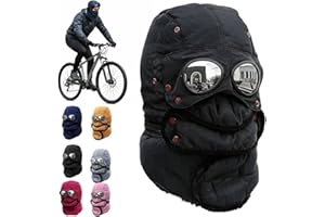 Winter Thermal Trapper Hat with Goggles, Beanie with Glasses Winter Cycling Windproof Ski Mask Cap, Fashion Warm Hat