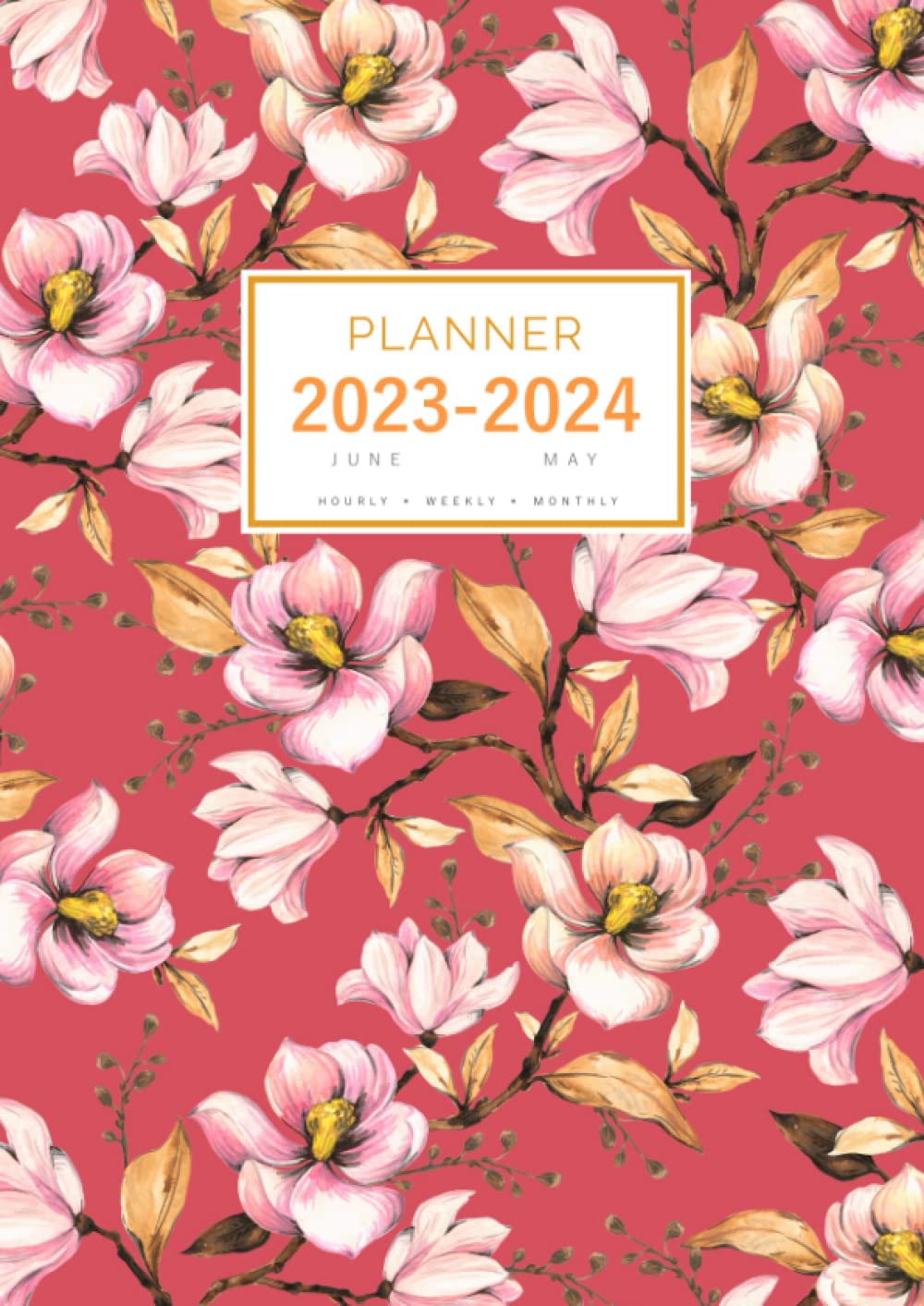 Planner June 2023-2024 May: A4 Large Notebook Organizer with Hourly Time Slots | Watercolor Magnolia Flower Design Red