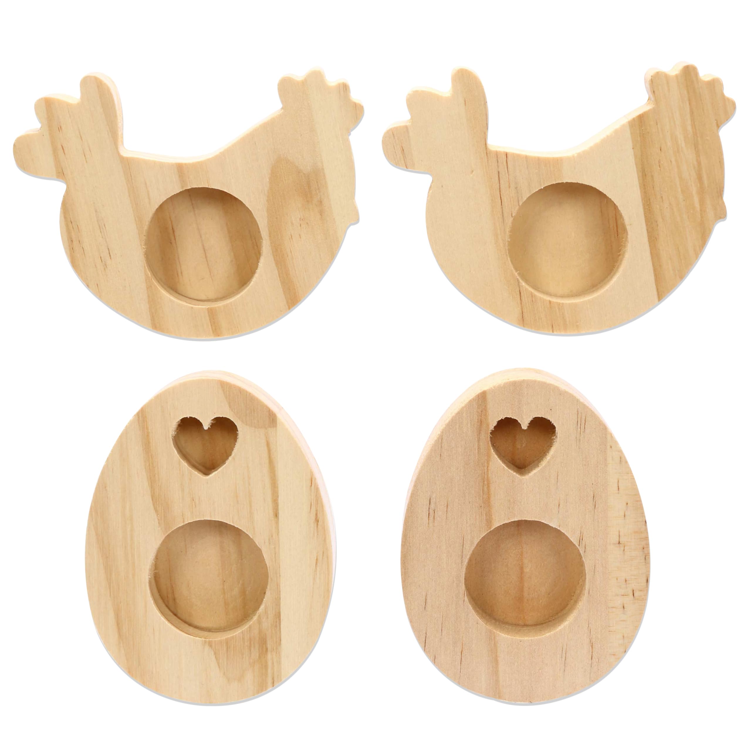 Papierdrachen 4 wooden egg cups, high-quality Easter decoration, perfect for brunch and breakfast, table decoration for Easter, chick egg motif, set 1