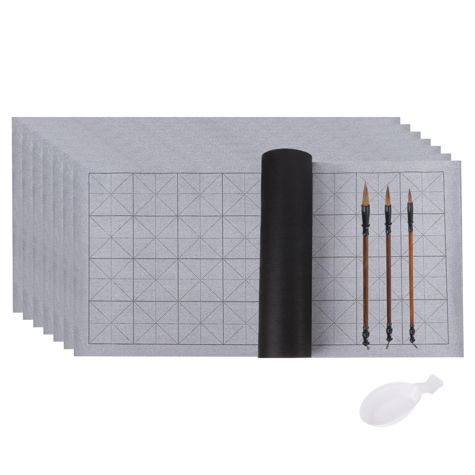 PATIKIL 12pcs Chinese Calligraphy Set, 28x13Inch Reusable Water Writing Cloth Magic Paper Blank Calligraphy Brush No Ink for Beginners Practicing