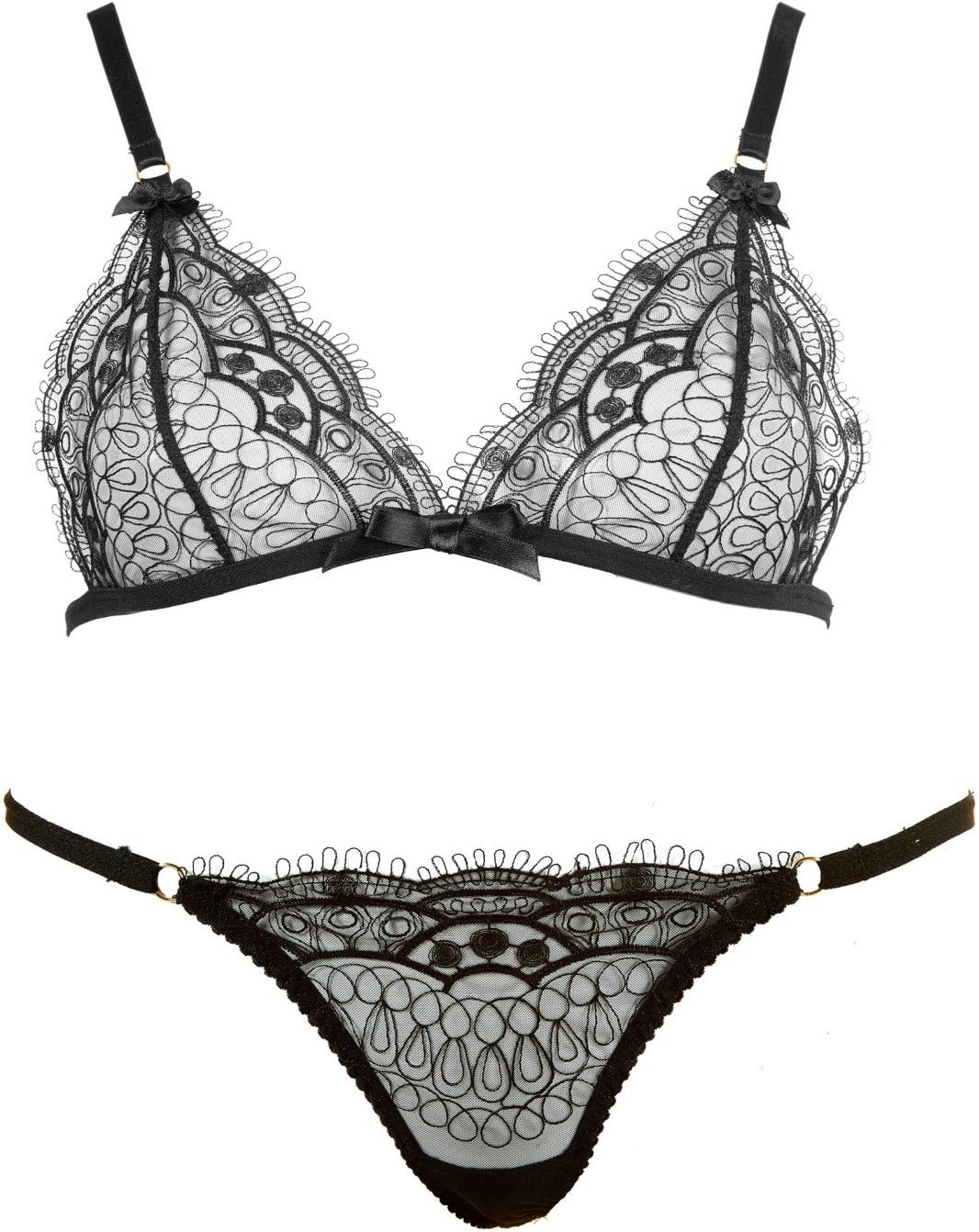 Women's Sexy Strappy Lingerie Set Lace Net Pattern Bra G-string Panties Babydoll for Female