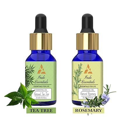 Indo Essentials Tea Tree & Rosemary Essential Oil (15 ML): Therapeutic Grade, Steam Distilled, Pure And Natural for Skin, Hair, Face, Acne Care