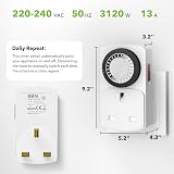 HBN 24 Hour Plug-in Compact Timer Switch 3 Pack 13A 2900W Energy Saver view 6