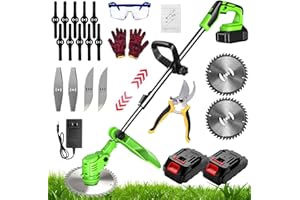 DOMPOU Weed Wacker, Electric Weed Eater/3-in-1 Cordless Grass Trimmer/Battery Weed Eater, Lightweight String Trimmers, Adjustable Height Lawn Edger, for Garden and Yard