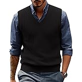 PJ PAUL JONES Mens Sweater Vest V Neck Cable Knitted Casual Sleeveless Pullover Sweaters