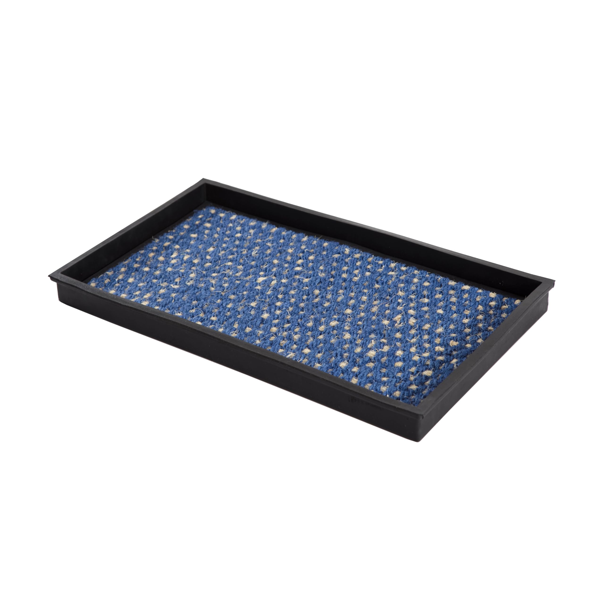 Anji Mountain AMB0BT2F-010 Black Rubber Boot/Shoe Tray with Coir, Fits 2 Pair (24.5" Wide), Blue & Ivory Insert Image