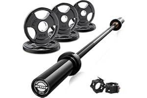 RitFit Barbell Weight Set - 4/6FT Olympic Barbell with Weight Plates (55-275LB Total) - Weightlifting Equipment for Squats, Curls, Deadlifts, Presses, Hip Thrusts