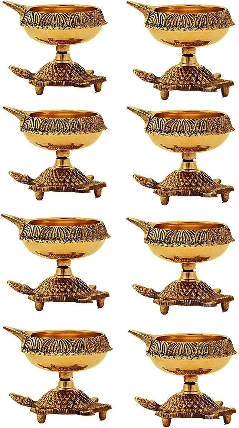 Oil Lamps & Accessories - SATVIK 20 Pc Big Size Heavy Brass Kuber Turtle Diya for Diwali Decoration Handmade Oil Lamp with Golden Engraved Virgin Brass Metal Diwali Diya Vilakku for Puja Pooja Indian Deepawali Gift Items