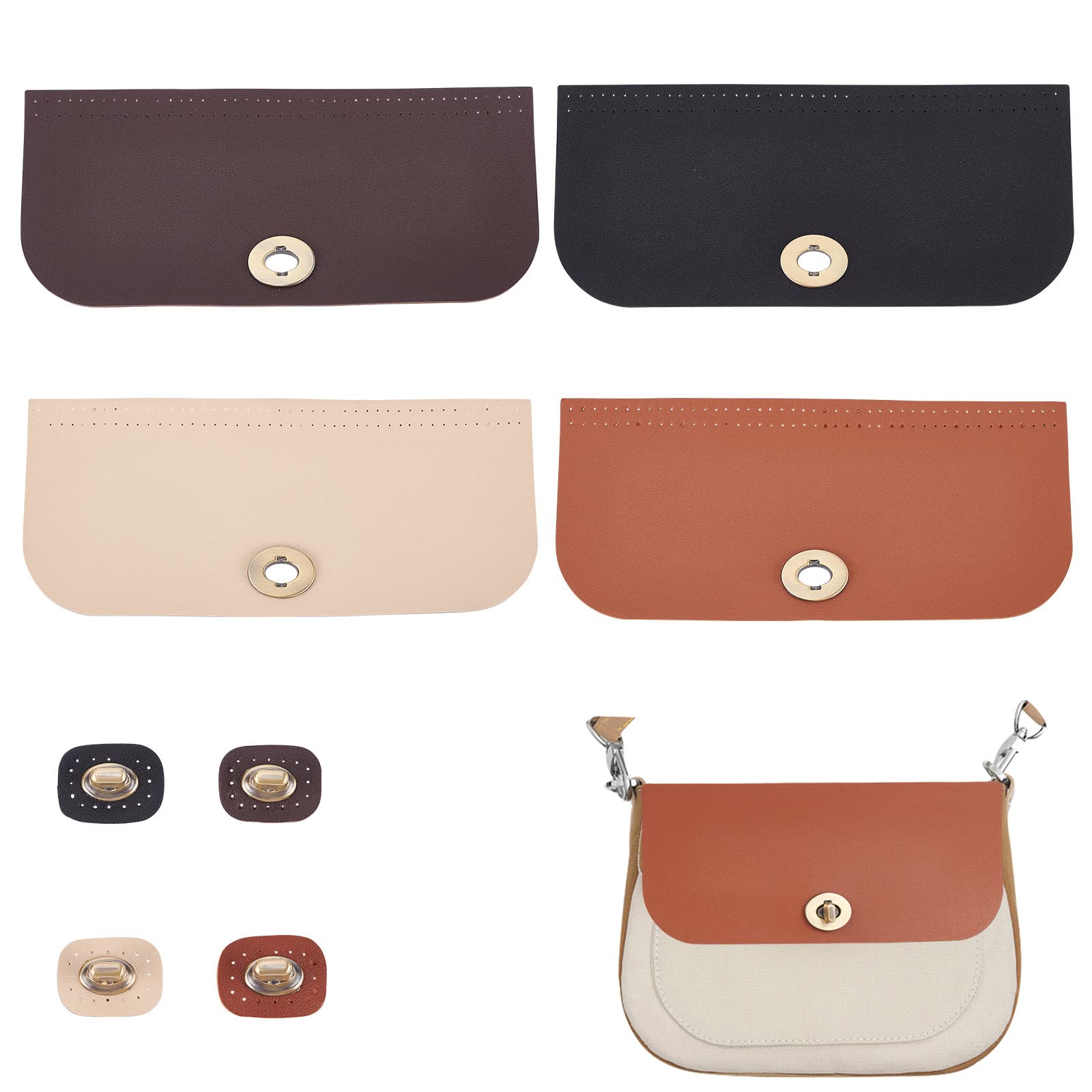 Photo 1 of PH PandaHall 4pcs Bag Flip Cover, 9 x 4 Inch PU Imitation Leather Bag Cover Sew on Faux Leather Tab Closure with Antique Bronze Alloy Buckle for DIY Handbag Purse Shoulder Bag Making, Earthtone