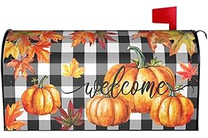AYTIPUN Welcome Fall Pumpkin Mailbox Covers Magnetic Standard Size 18x21 Autumn Maple Leaf Plaid Print Thanksgiving Decorative Mailbox Wrap Cover Holiday Decorations Outdoor Home Patio Garden Decor