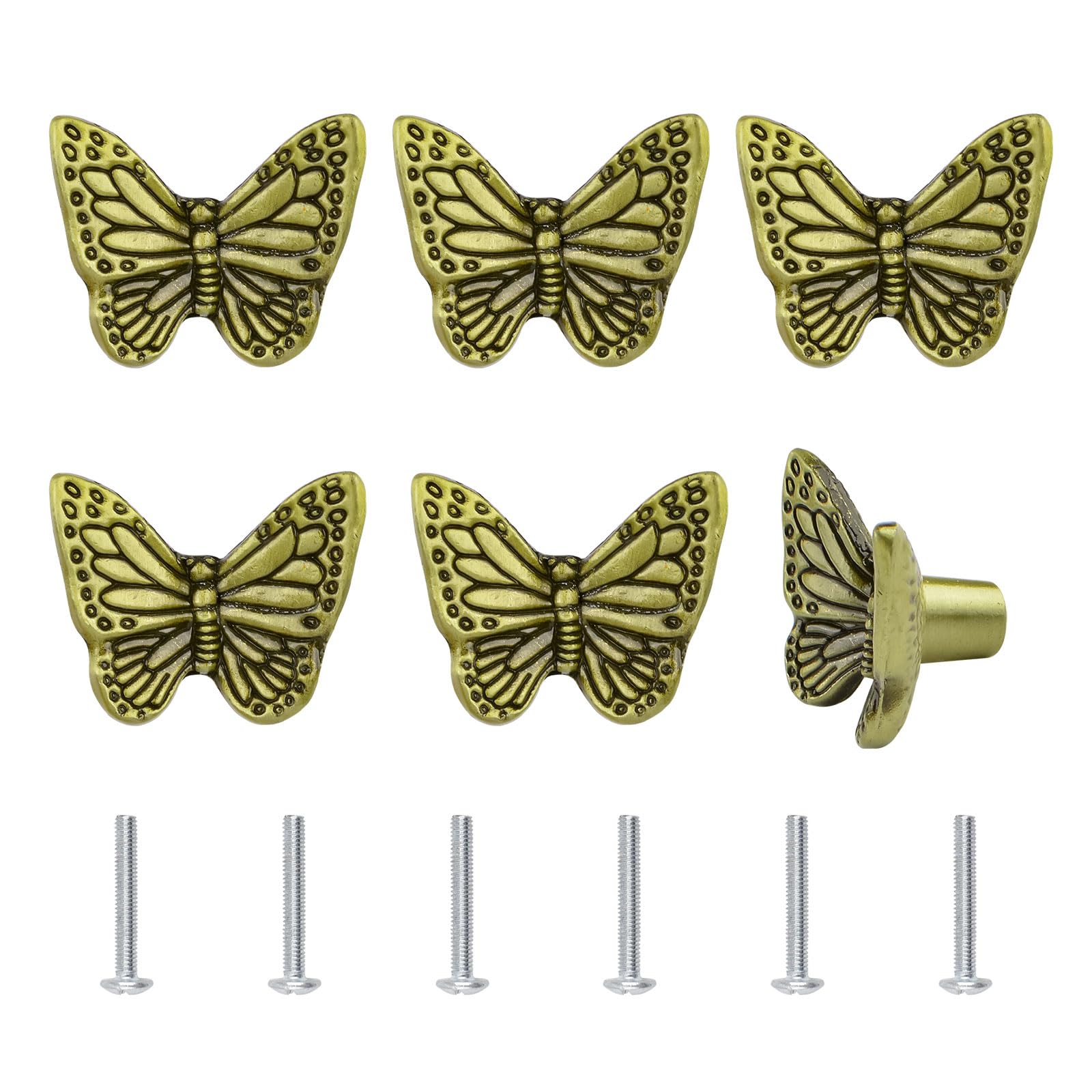 UFURMATE Drawer Knobs, 6Pcs Zinc Alloy Pulls Handles Antique Furniture Cabinet Knobs with Screws for Drawer, Cupboard (Bronze Butterfly)