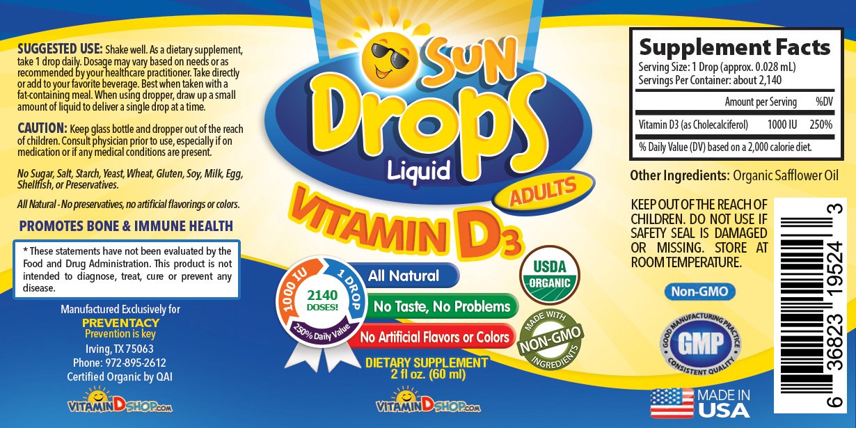 Amazon.com: Vitamin D Drops Adult - 1000 IU=1 drop - Organic, Non-GMO, Gluten-free, all Natural - Easy Concentration for Adults - 60 mL (2 fl oz)=over ...